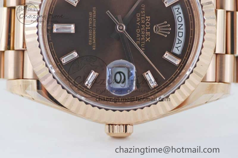 Day Date 40mm RG 904L Steel TWF 1:1 Best Edition Brown Crystal Dial on RG Bracelet A2836