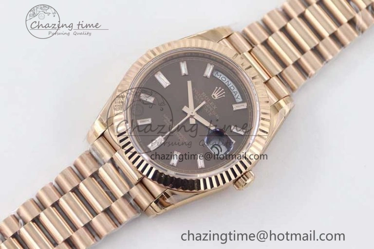 Day Date 40mm RG 904L Steel TWF 1:1 Best Edition Brown Crystal Dial on RG Bracelet A2836
