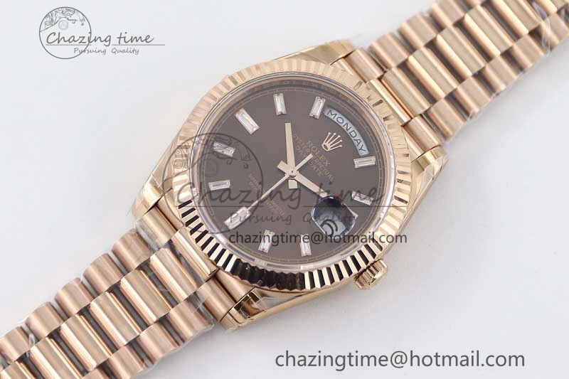 Day Date 40mm RG 904L Steel TWF 1:1 Best Edition Brown Crystal Dial on RG Bracelet A2836