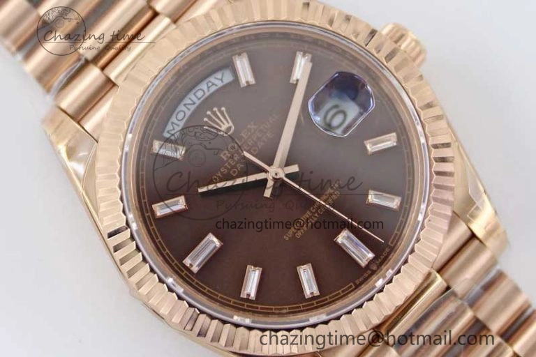 Day Date 40mm RG 904L Steel TWF 1:1 Best Edition Brown Crystal Dial on RG Bracelet A2836