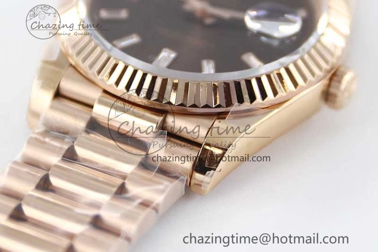 Day Date 40mm RG 904L Steel TWF 1:1 Best Edition Brown Crystal Dial on RG Bracelet A2836
