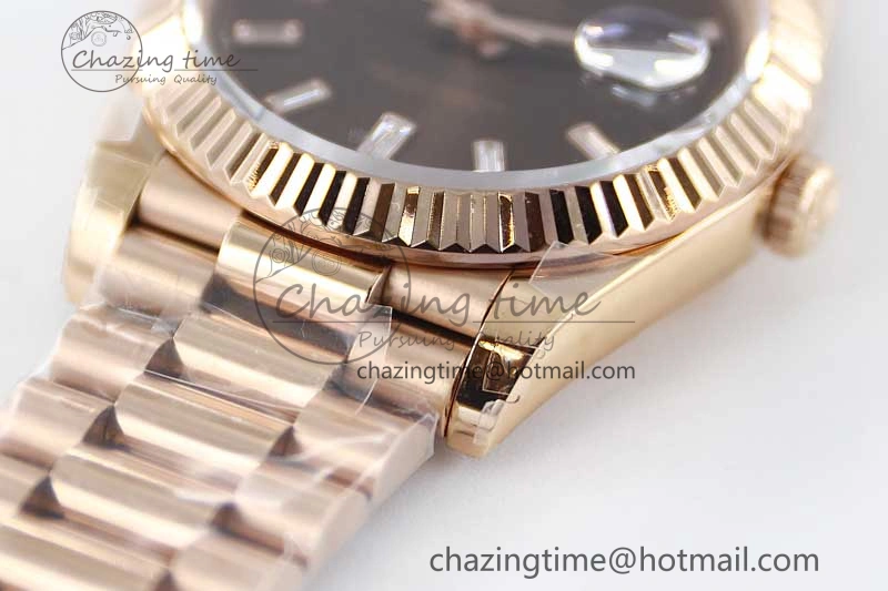 Day Date 40mm RG 904L Steel TWF 1:1 Best Edition Brown Crystal Dial on RG Bracelet A2836