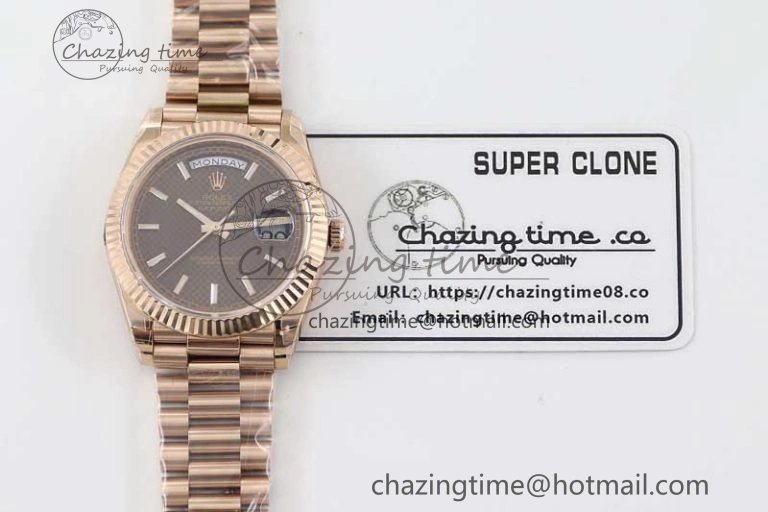 Day Date 40mm RG 904L Steel TWF 1:1 Best Edition Brown Dial on RG Bracelet A2836