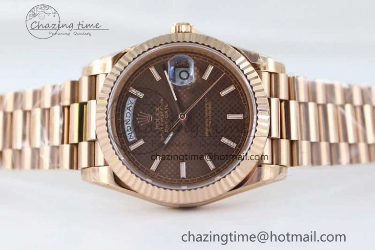 Day Date 40mm RG 904L Steel TWF 1:1 Best Edition Brown Dial on RG Bracelet A2836