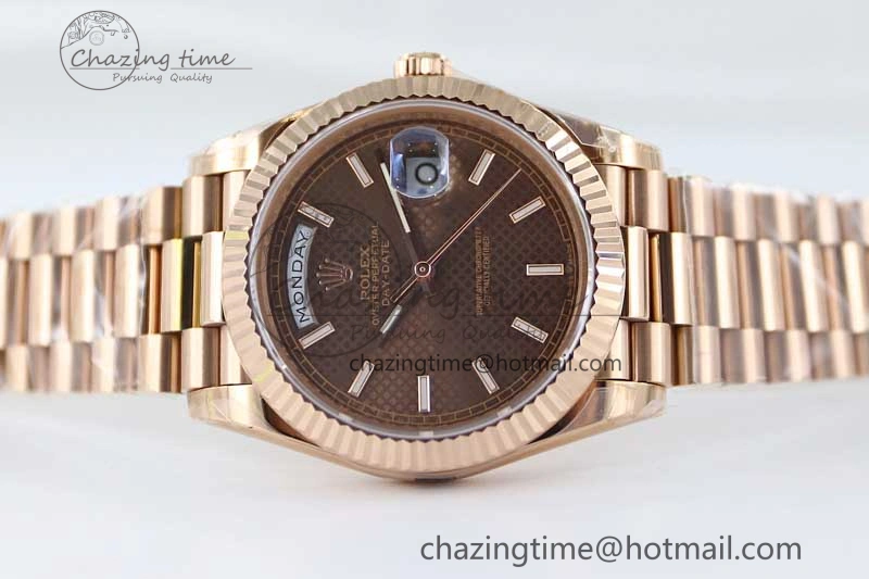 Day Date 40mm RG 904L Steel TWF 1:1 Best Edition Brown Dial on RG Bracelet A2836