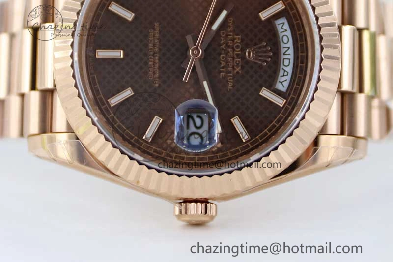 Day Date 40mm RG 904L Steel TWF 1:1 Best Edition Brown Dial on RG Bracelet A2836