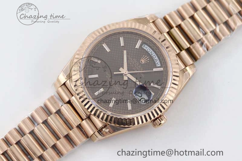 Day Date 40mm RG 904L Steel TWF 1:1 Best Edition Brown Dial on RG Bracelet A2836