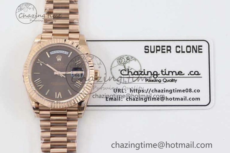 Day Date 40mm RG 904L Steel TWF 1:1 Best Edition Brown Roman Dial on RG Bracelet A2836