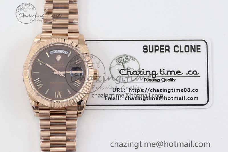 Day Date 40mm RG 904L Steel TWF 1:1 Best Edition Brown Roman Dial on RG Bracelet A2836
