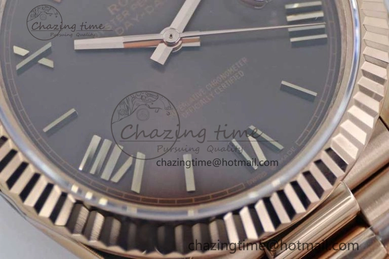 Day Date 40mm RG 904L Steel TWF 1:1 Best Edition Brown Roman Dial on RG Bracelet A2836