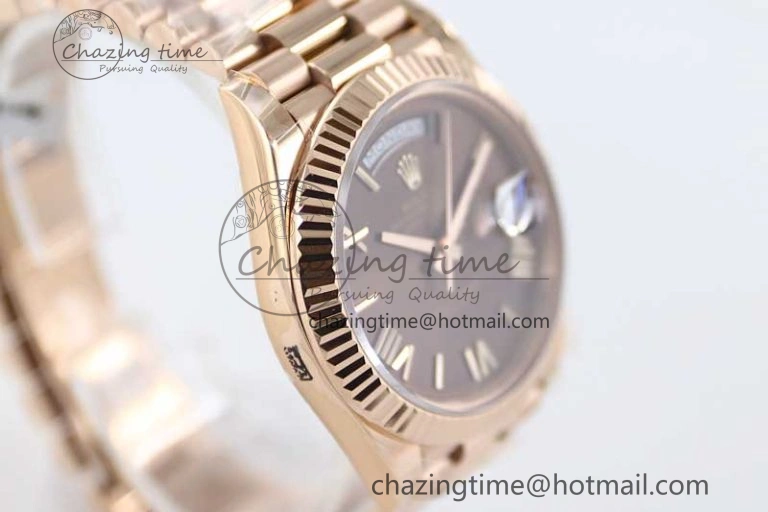 Day Date 40mm RG 904L Steel TWF 1:1 Best Edition Brown Roman Dial on RG Bracelet A2836