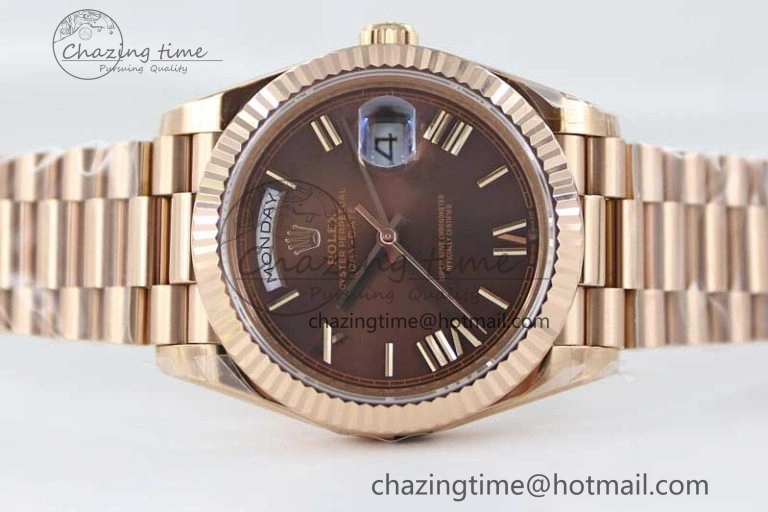 Day Date 40mm RG 904L Steel TWF 1:1 Best Edition Brown Roman Dial on RG Bracelet A2836