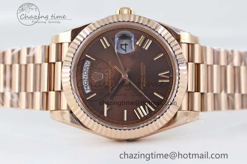 Day Date 40mm RG 904L Steel TWF 1:1 Best Edition Brown Roman Dial on RG Bracelet A2836