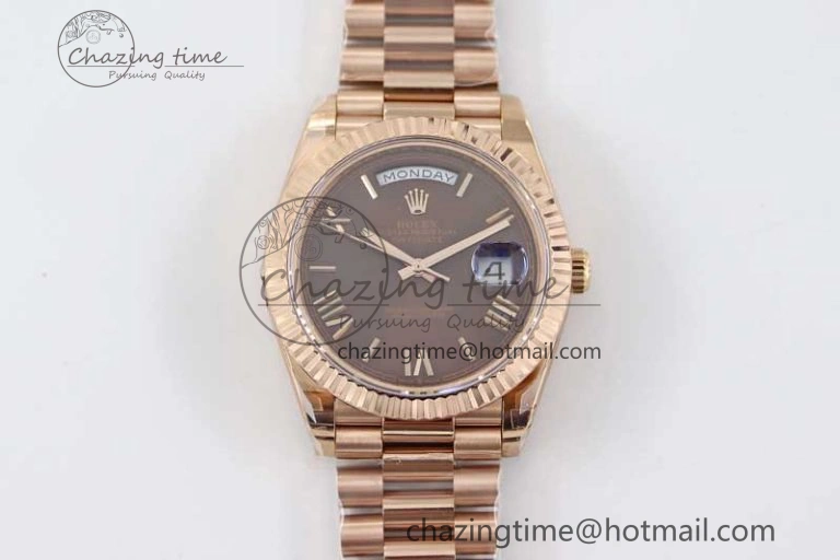 Day Date 40mm RG 904L Steel TWF 1:1 Best Edition Brown Roman Dial on RG Bracelet A2836