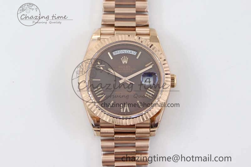 Day Date 40mm RG 904L Steel TWF 1:1 Best Edition Brown Roman Dial on RG Bracelet A2836