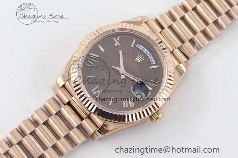 Day Date 40mm RG 904L Steel TWF 1:1 Best Edition Brown Roman Dial on RG Bracelet A2836