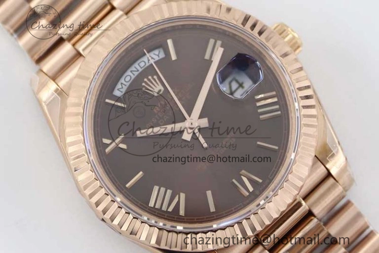 Day Date 40mm RG 904L Steel TWF 1:1 Best Edition Brown Roman Dial on RG Bracelet A2836