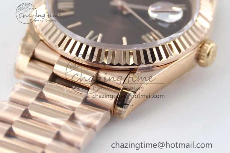 Day Date 40mm RG 904L Steel TWF 1:1 Best Edition Brown Roman Dial on RG Bracelet A2836