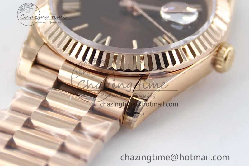 Day Date 40mm RG 904L Steel TWF 1:1 Best Edition Brown Roman Dial on RG Bracelet A2836