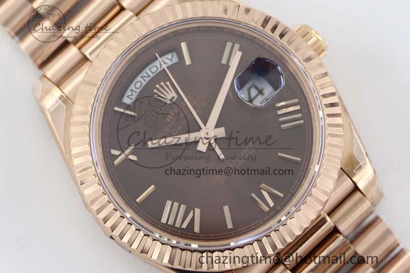 Day Date 40mm RG 904L Steel TWF 1:1 Best Edition Brown Roman Dial on RG Bracelet A2836