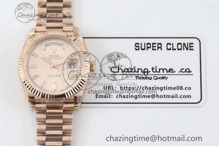 Day Date 40mm RG 904L Steel TWF 1:1 Best Edition RG Crystal Dial on RG Bracelet A2836