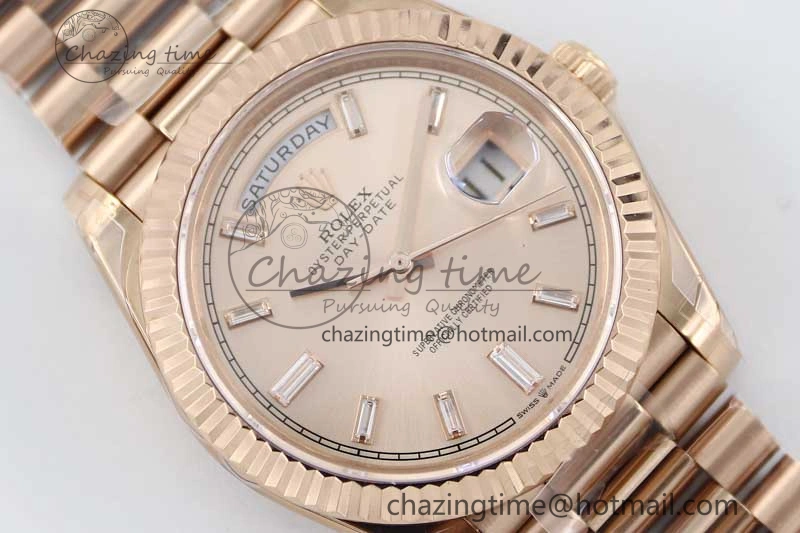 Day Date 40mm RG 904L Steel TWF 1:1 Best Edition RG Crystal Dial on RG Bracelet A2836