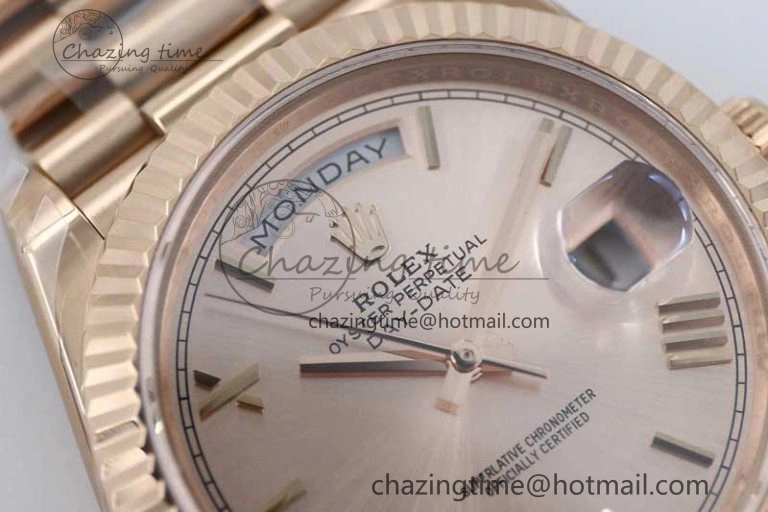 Day Date 40mm RG 904L Steel TWF 1:1 Best Edition RG Roman Dial on RG Bracelet A2836