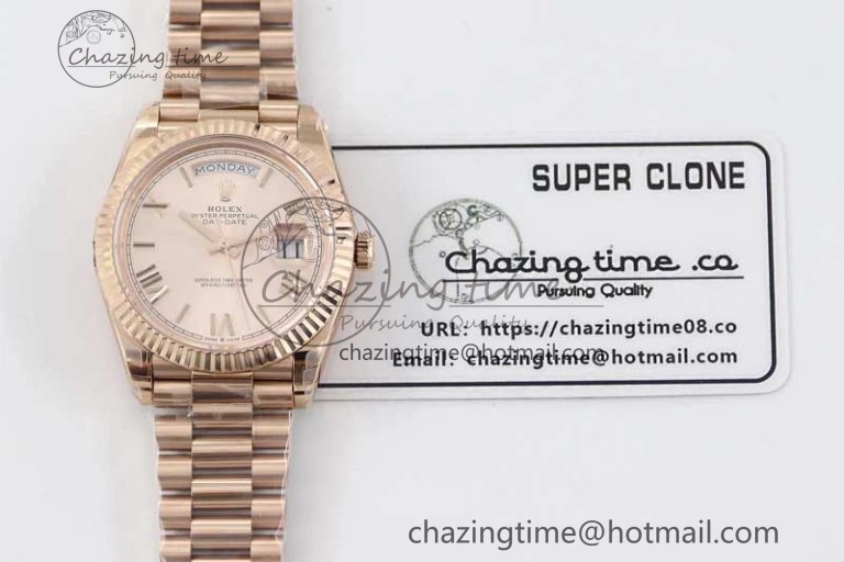 Day Date 40mm RG 904L Steel TWF 1:1 Best Edition RG Roman Dial on RG Bracelet A2836