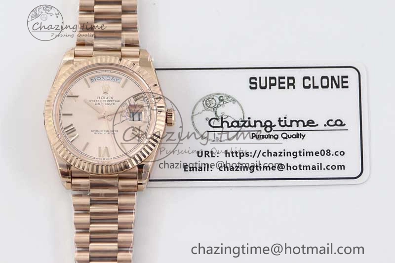 Day Date 40mm RG 904L Steel TWF 1:1 Best Edition RG Roman Dial on RG Bracelet A2836