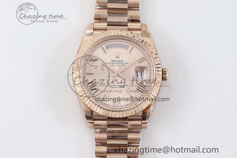 Day Date 40mm RG 904L Steel TWF 1:1 Best Edition RG Roman Dial on RG Bracelet A2836