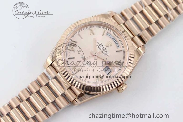 Day Date 40mm RG 904L Steel TWF 1:1 Best Edition RG Roman Dial on RG Bracelet A2836