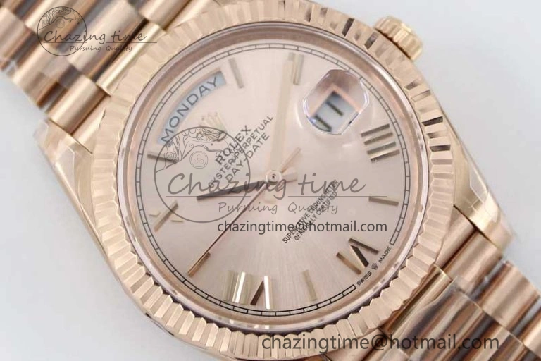 Day Date 40mm RG 904L Steel TWF 1:1 Best Edition RG Roman Dial on RG Bracelet A2836