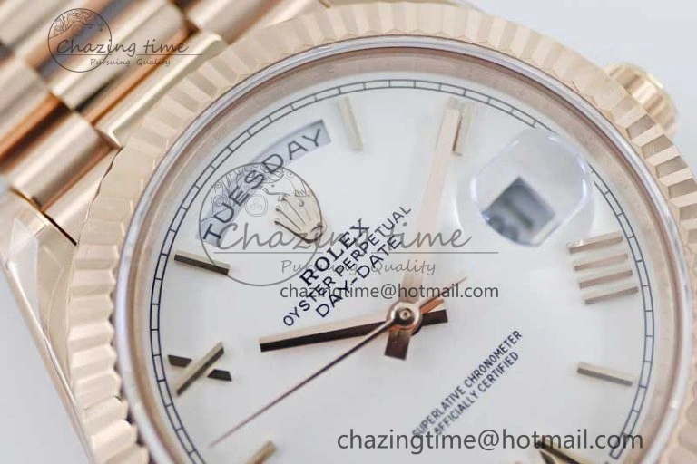 Day Date 40mm RG 904L Steel TWF 1:1 Best Edition White Roman Dial on RG Bracelet A2836
