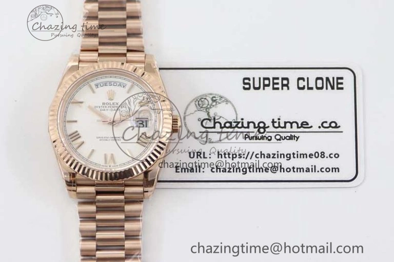 Day Date 40mm RG 904L Steel TWF 1:1 Best Edition White Roman Dial on RG Bracelet A2836