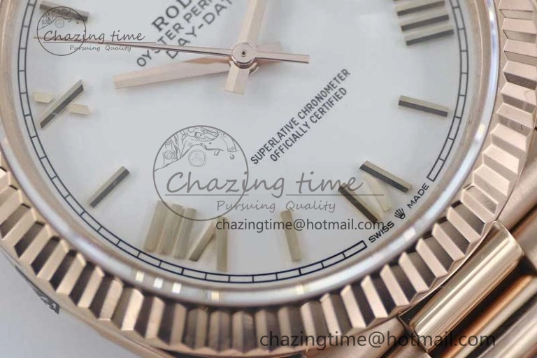 Day Date 40mm RG 904L Steel TWF 1:1 Best Edition White Roman Dial on RG Bracelet A2836