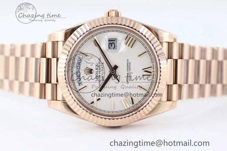 Day Date 40mm RG 904L Steel TWF 1:1 Best Edition White Roman Dial on RG Bracelet A2836