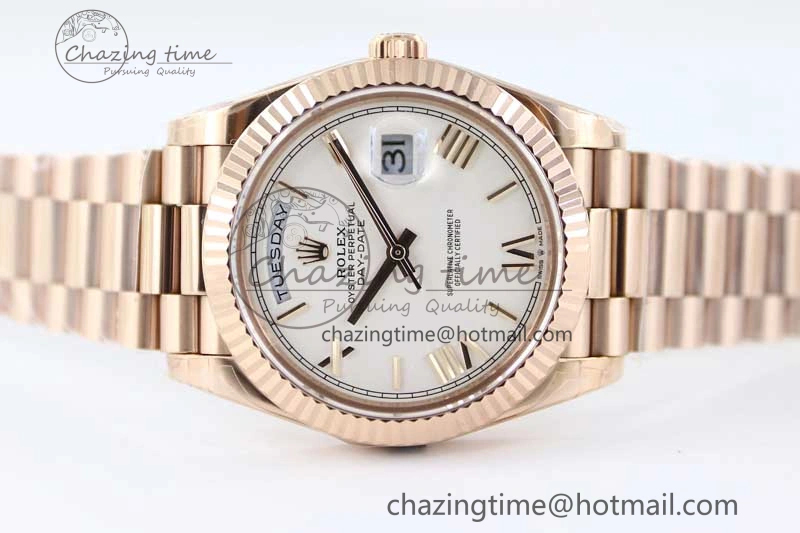 Day Date 40mm RG 904L Steel TWF 1:1 Best Edition White Roman Dial on RG Bracelet A2836