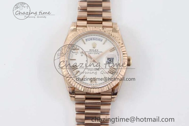 Day Date 40mm RG 904L Steel TWF 1:1 Best Edition White Roman Dial on RG Bracelet A2836