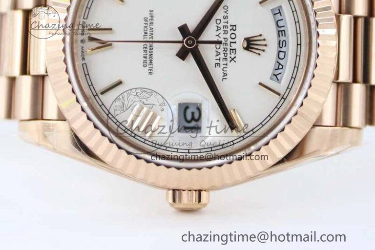 Day Date 40mm RG 904L Steel TWF 1:1 Best Edition White Roman Dial on RG Bracelet A2836
