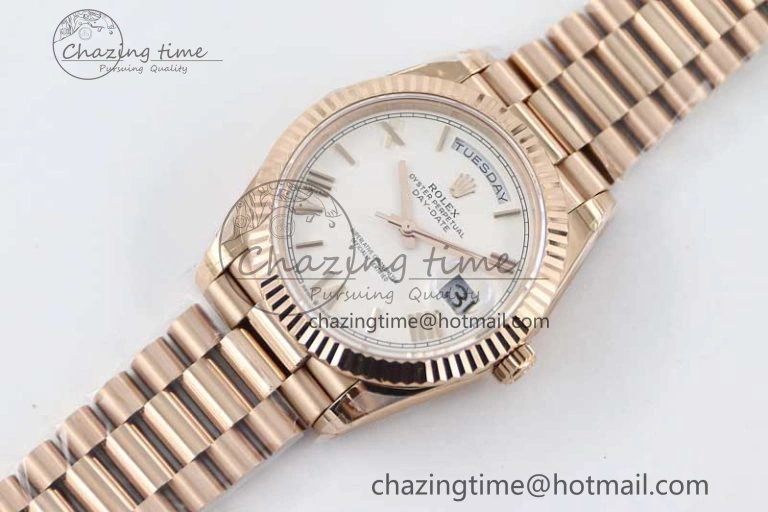 Day Date 40mm RG 904L Steel TWF 1:1 Best Edition White Roman Dial on RG Bracelet A2836