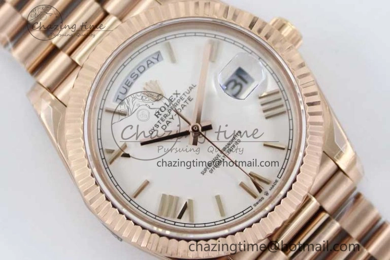 Day Date 40mm RG 904L Steel TWF 1:1 Best Edition White Roman Dial on RG Bracelet A2836