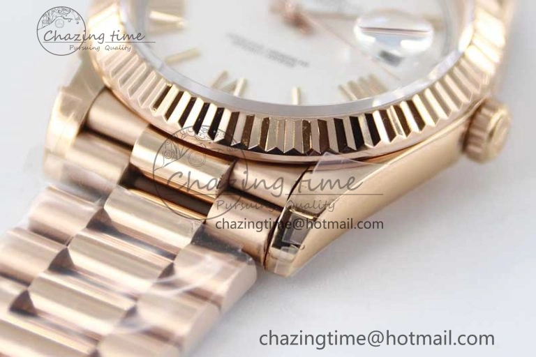 Day Date 40mm RG 904L Steel TWF 1:1 Best Edition White Roman Dial on RG Bracelet A2836