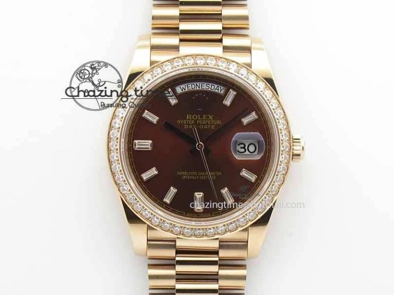 Day Date 40mm RG BP Maker Best Edition Brown Dial Diamond Bezel On RG Bracelet A2836