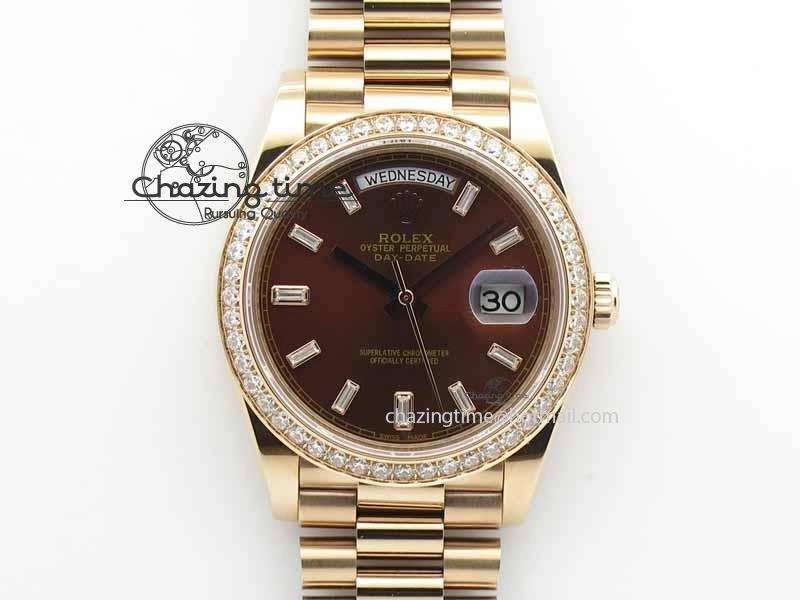 Day Date 40mm RG BP Maker Best Edition Brown Dial Diamond Bezel On RG Bracelet A2836