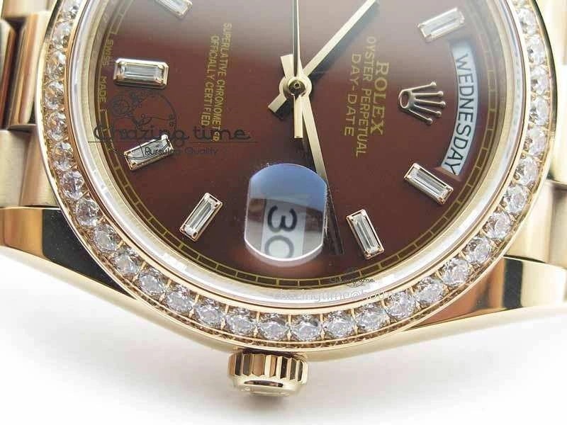 Day Date 40mm RG BP Maker Best Edition Brown Dial Diamond Bezel On RG Bracelet A2836