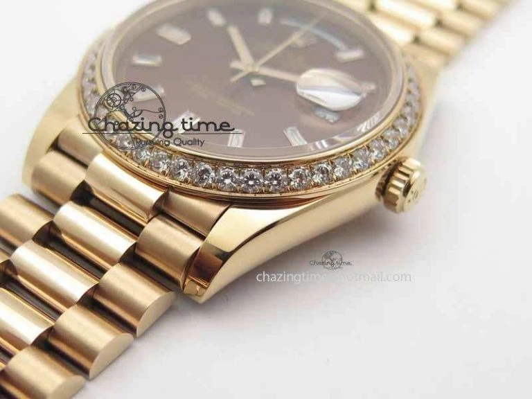 Day Date 40mm RG BP Maker Best Edition Brown Dial Diamond Bezel On RG Bracelet A2836