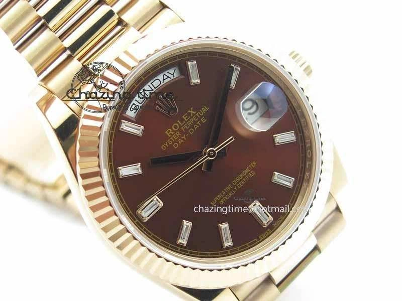 Day Date 40mm RG BP Maker Best Edition Brown Dial Diamond Markers On RG Bracelet A2836