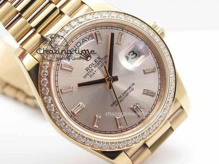Day Date 40mm RG BP Maker Best Edition Silver Dial Diamond Bezel On RG Bracelet A2836