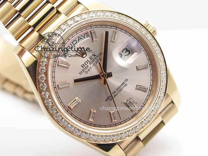 Day Date 40mm RG BP Maker Best Edition Silver Dial Diamond Bezel On RG Bracelet A2836