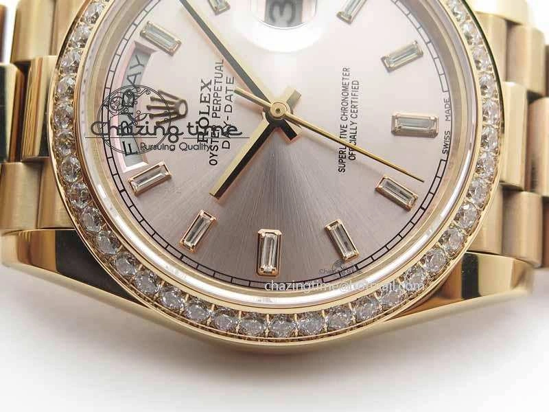 Day Date 40mm RG BP Maker Best Edition Silver Dial Diamond Bezel On RG Bracelet A2836